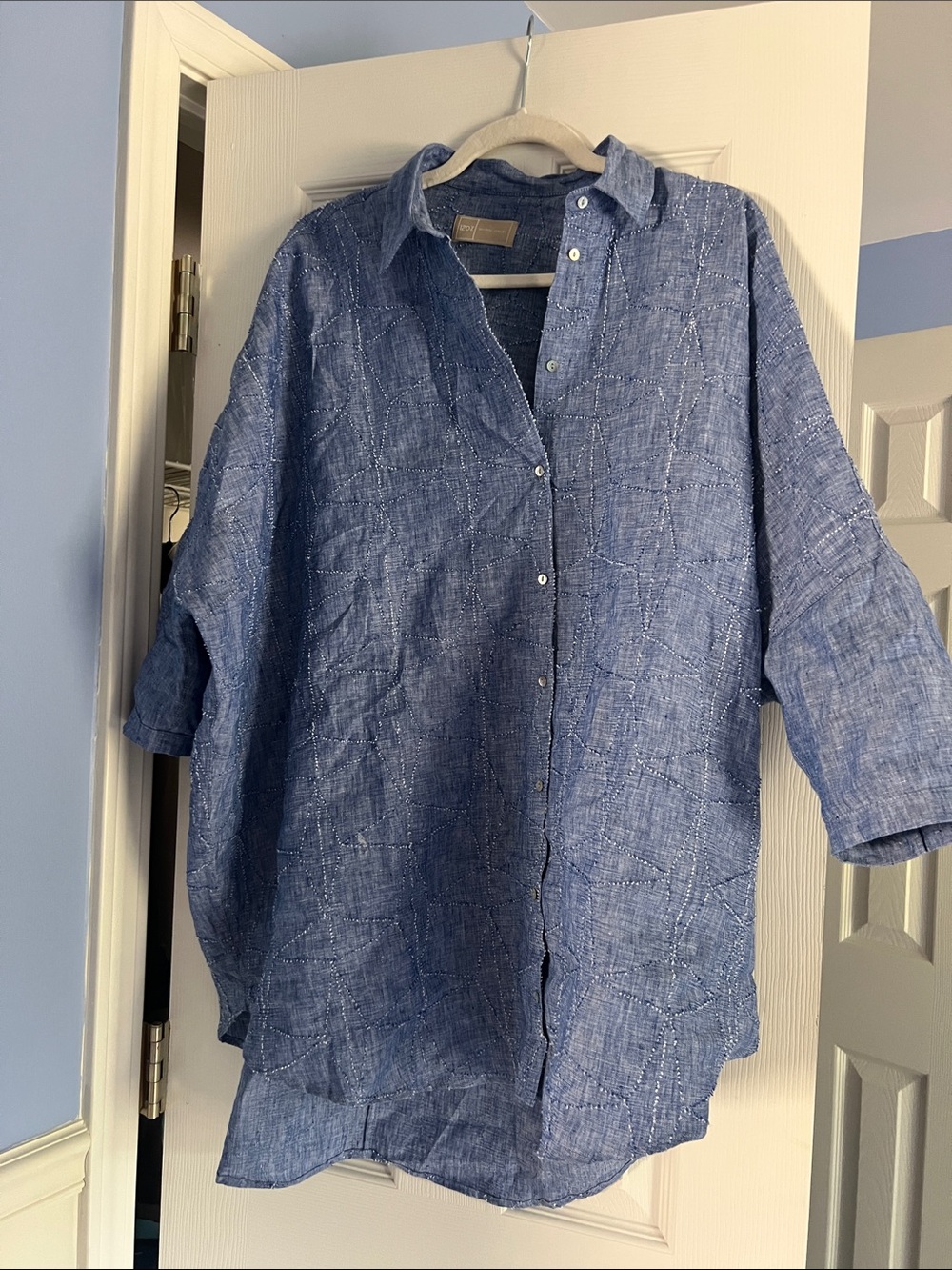 Women’s oversized Linen-Blend Button-Up Shirt - Blue